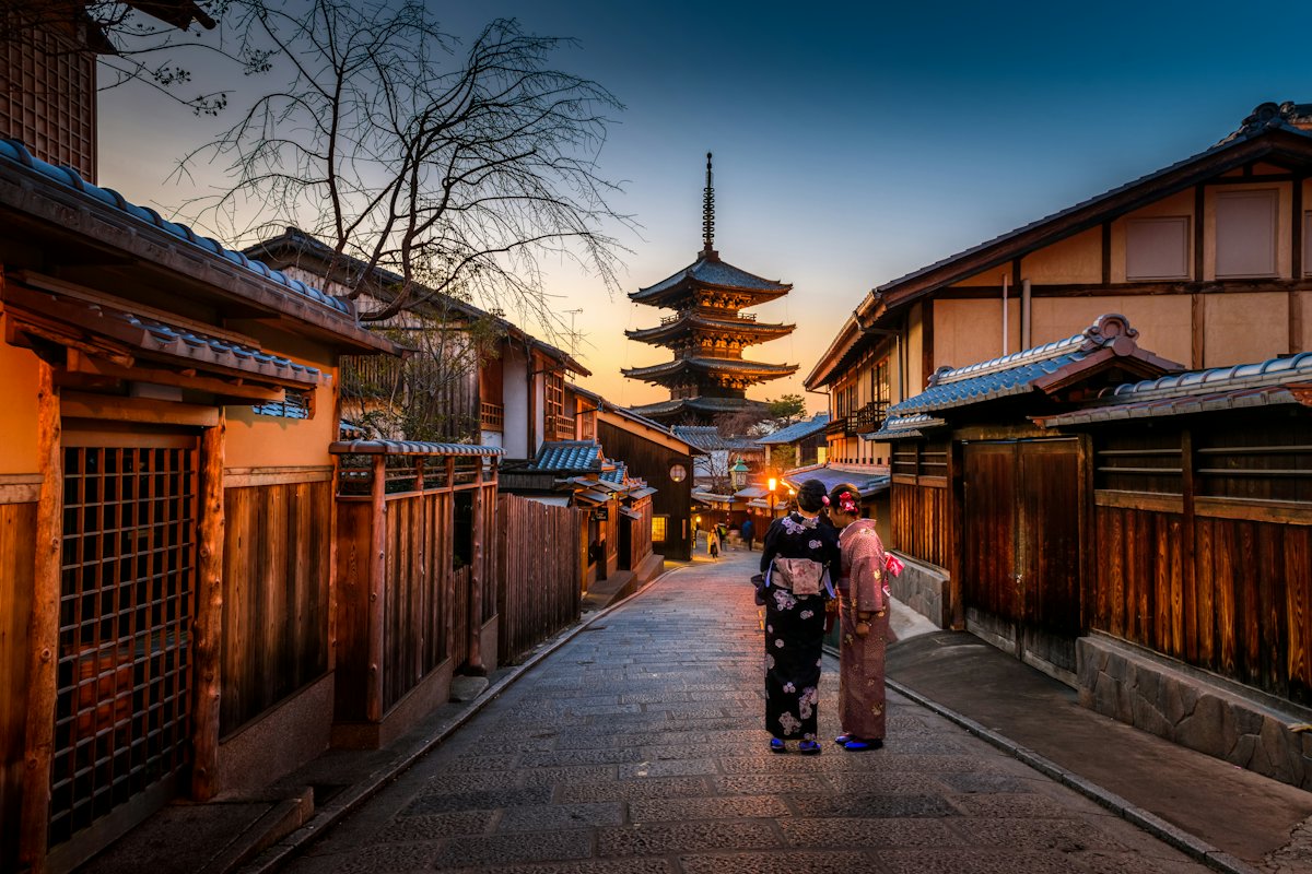 A lantern-lit street at dusk
